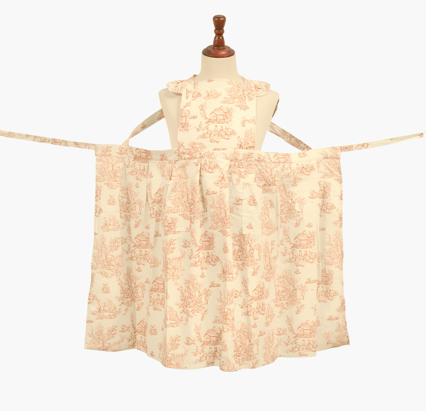 Vintage Cotton Apron with Puffed Shoulder Straps – Sepia Toile