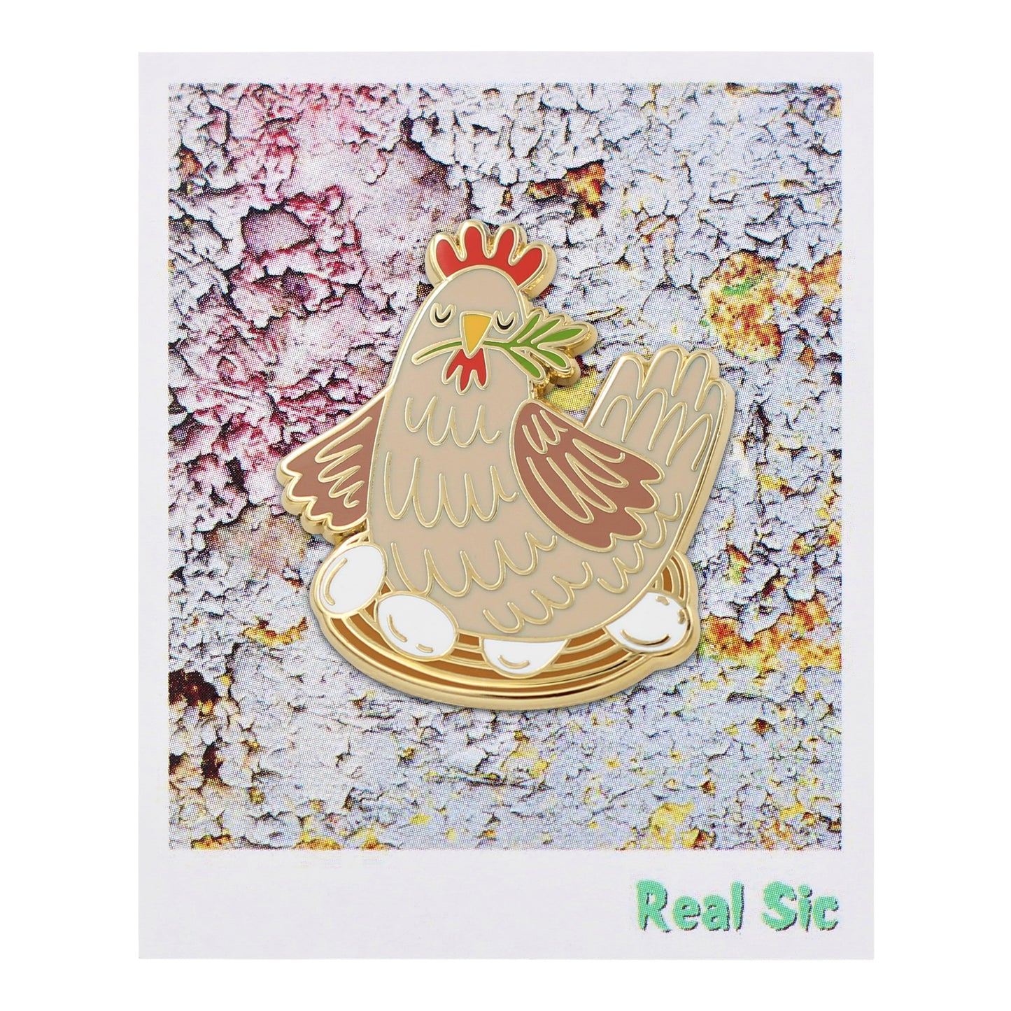 Chicken with Eggs Pin – Adorable Hen with Nest Enamel Pin