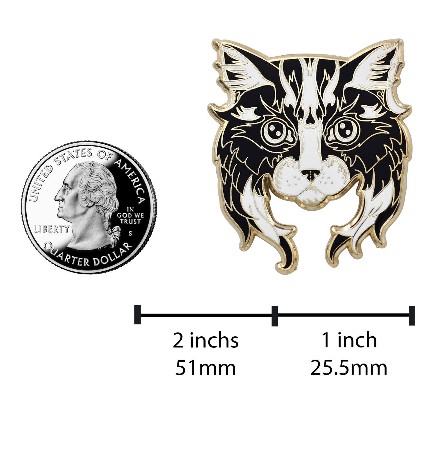 Black White Cat Pin - Adorable Cat Enamel Lapel Pin