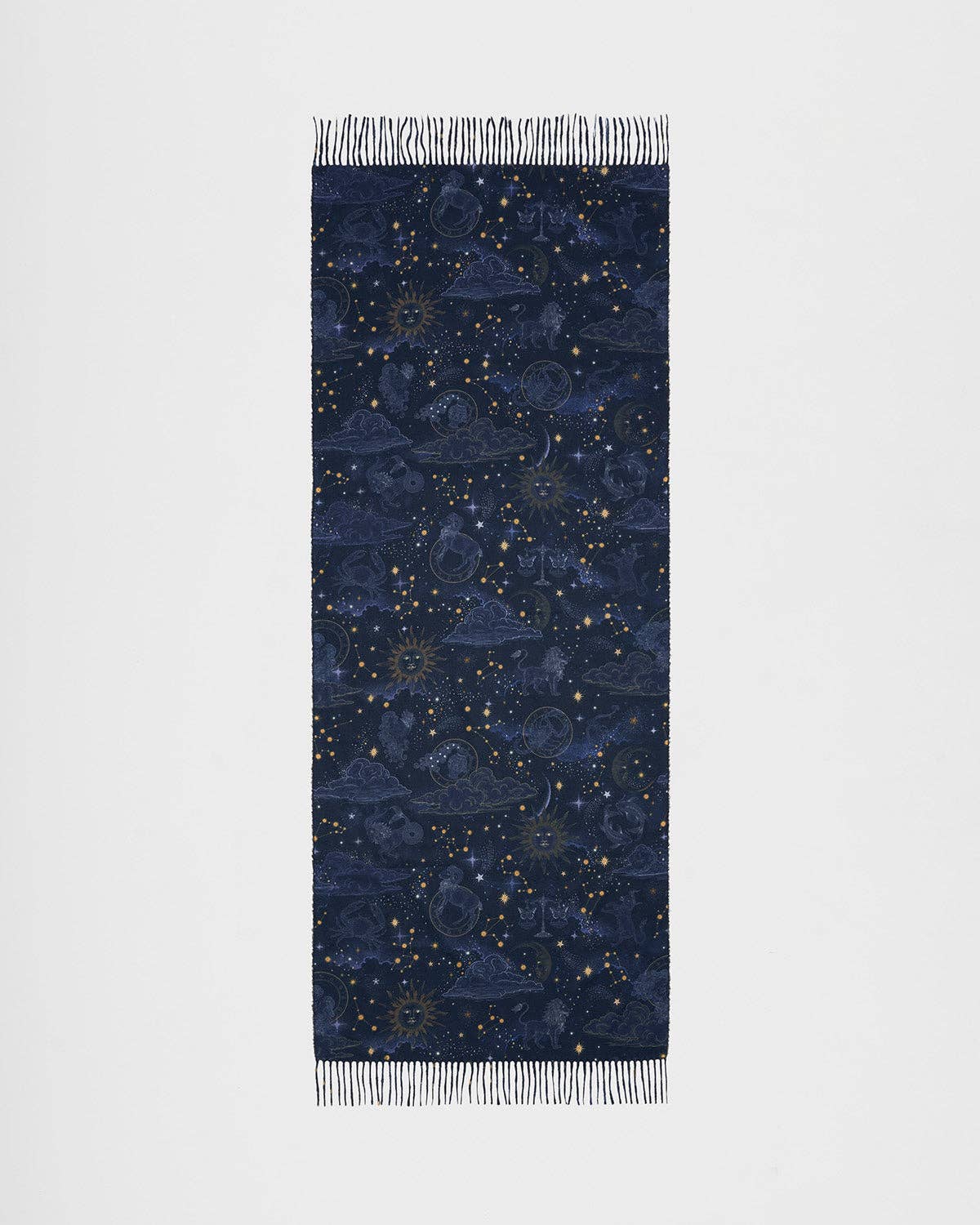 Fable England - Zodiac Long Fringed Scarf in Navy
