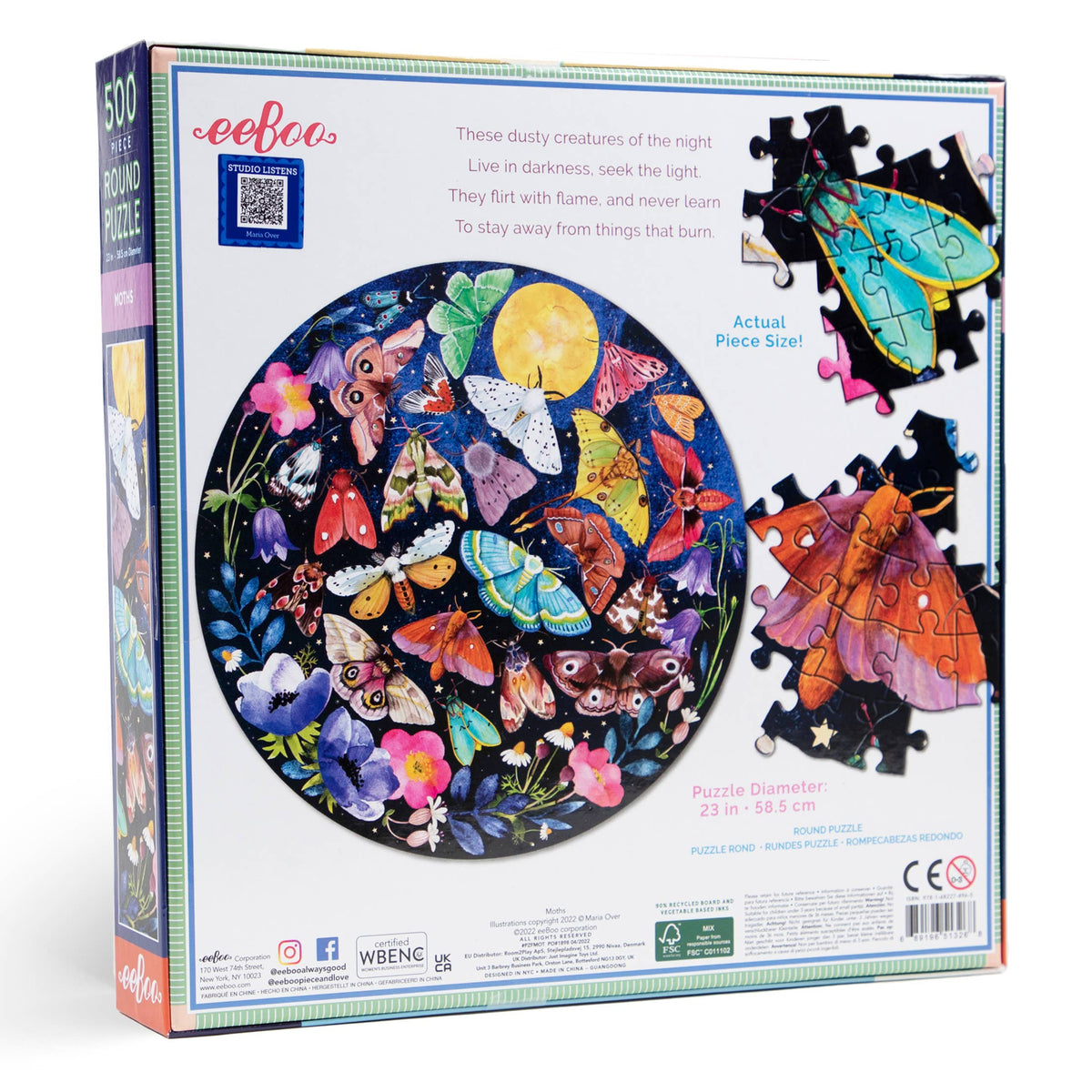 eeBoo - Moths 500 Piece Round Puzzle