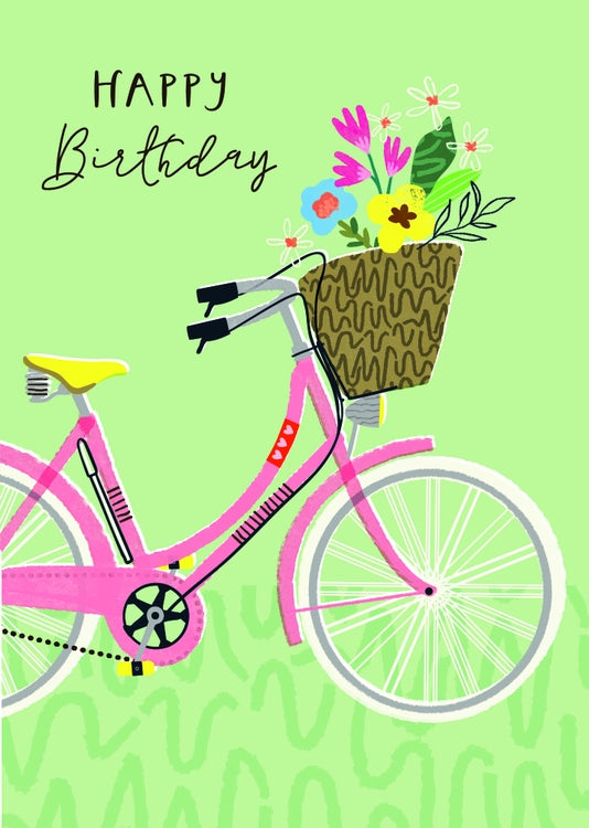 Bike Basket Happy Birthday Greeting Card
