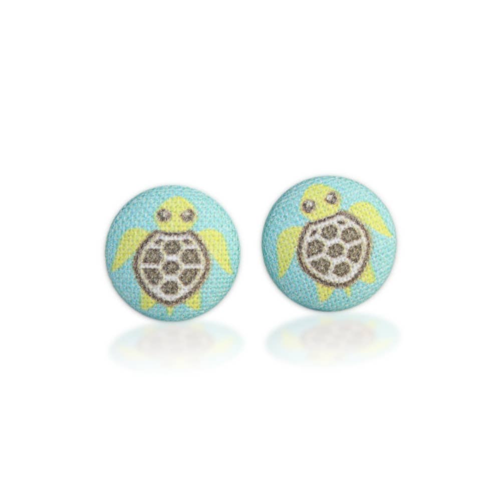 Rachel O's - Sea Turtle Fabric Button Earrings