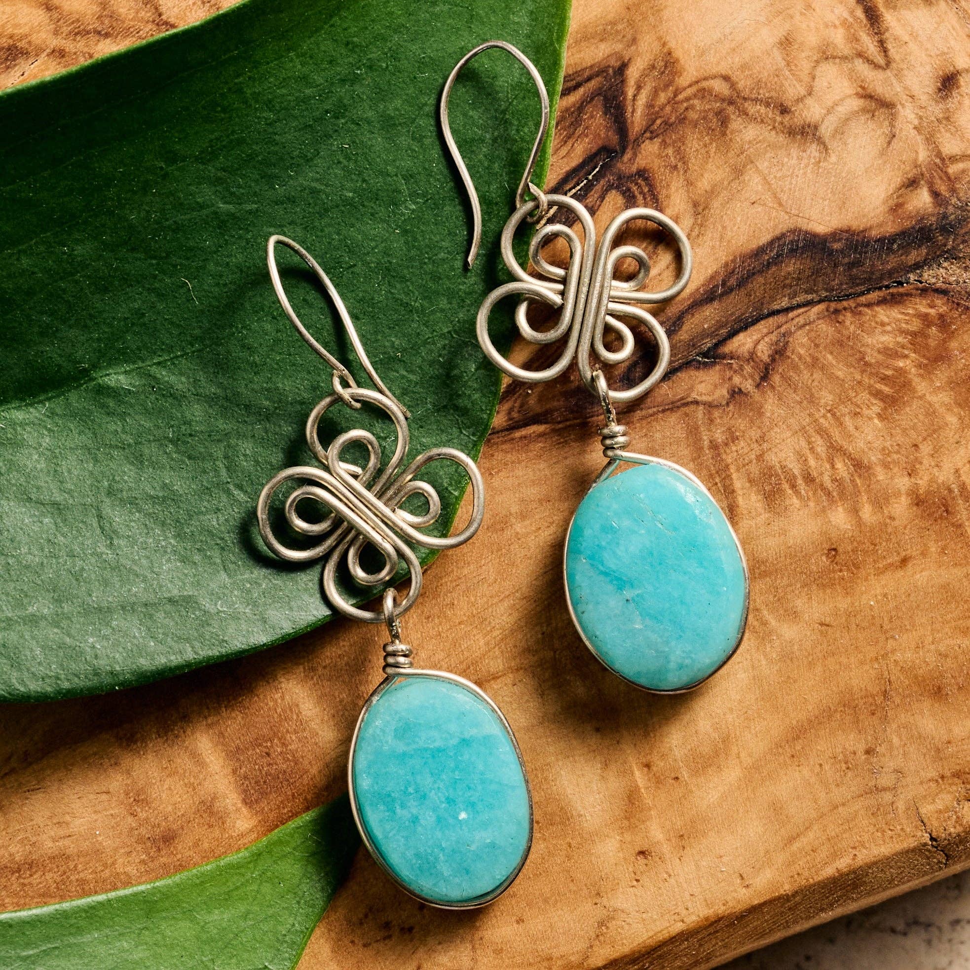 Ten Thousand Villages - Trebol Amazonite Dangle Earrings