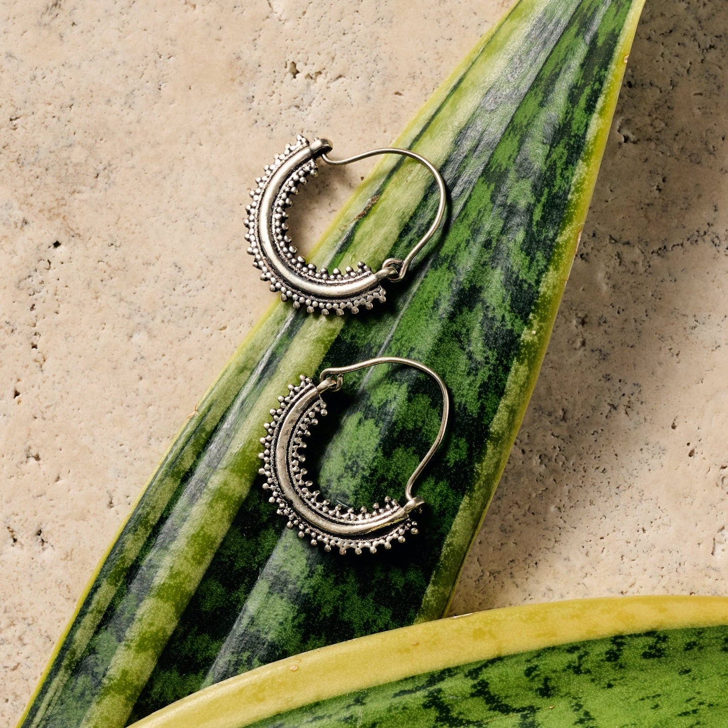 Ten Thousand Villages - Manake Silvertone Arc Dangle Earrings