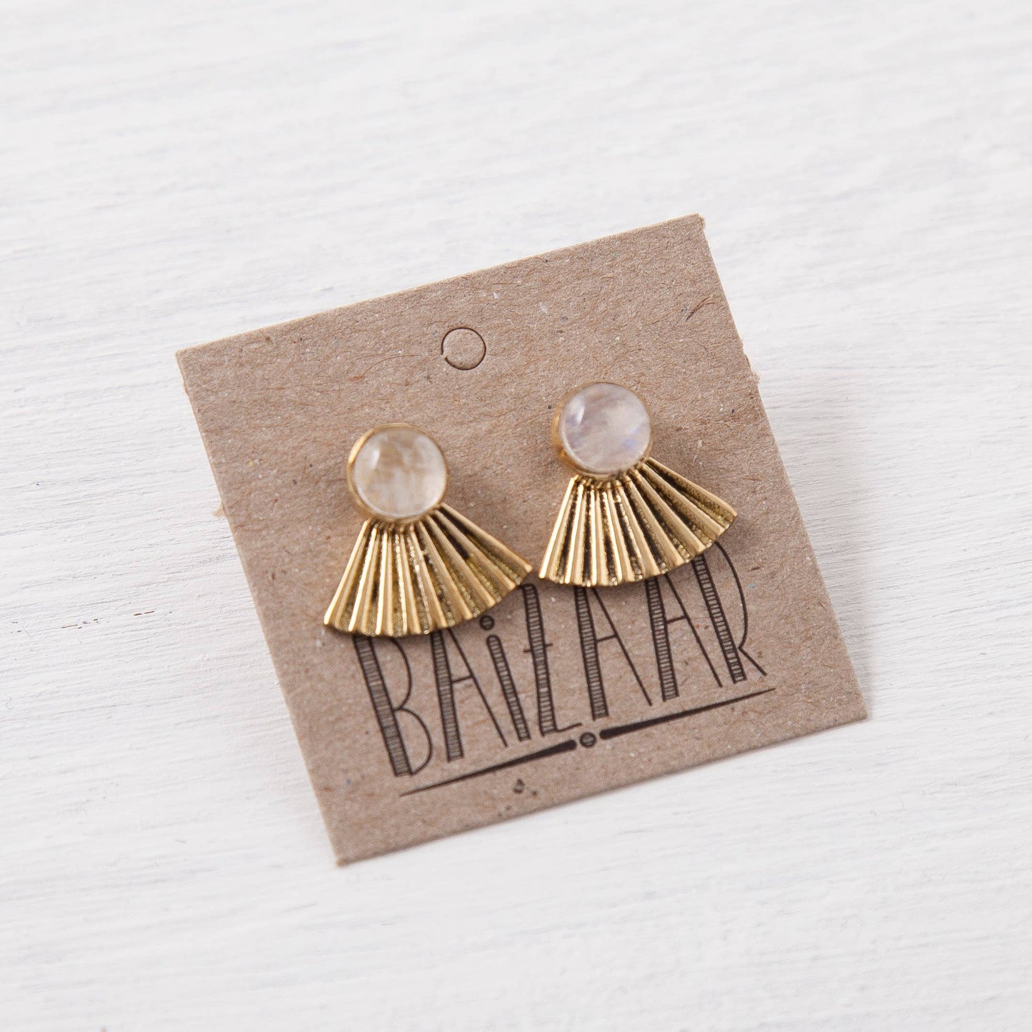 Baizaar - Brass deco fan stud-with moonstone