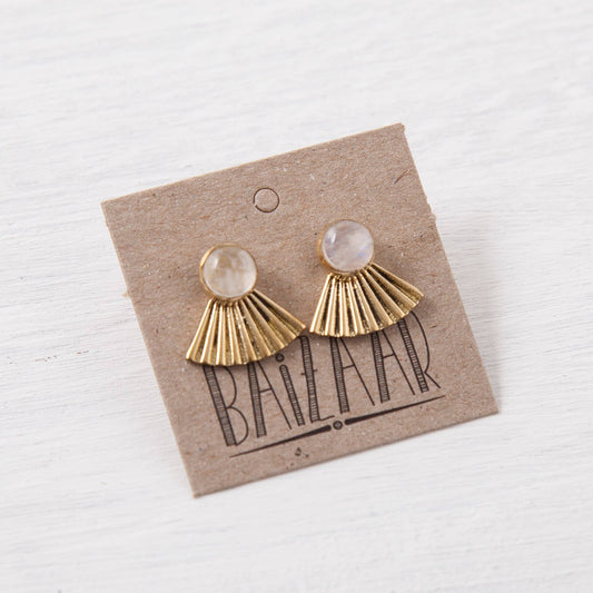 Baizaar - Brass deco fan stud-with moonstone