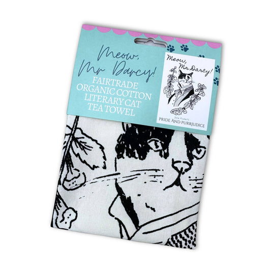 GiftSmith - Meow, Mr Darcy! Fairtrade Cotton Literary Cat Tea Towel