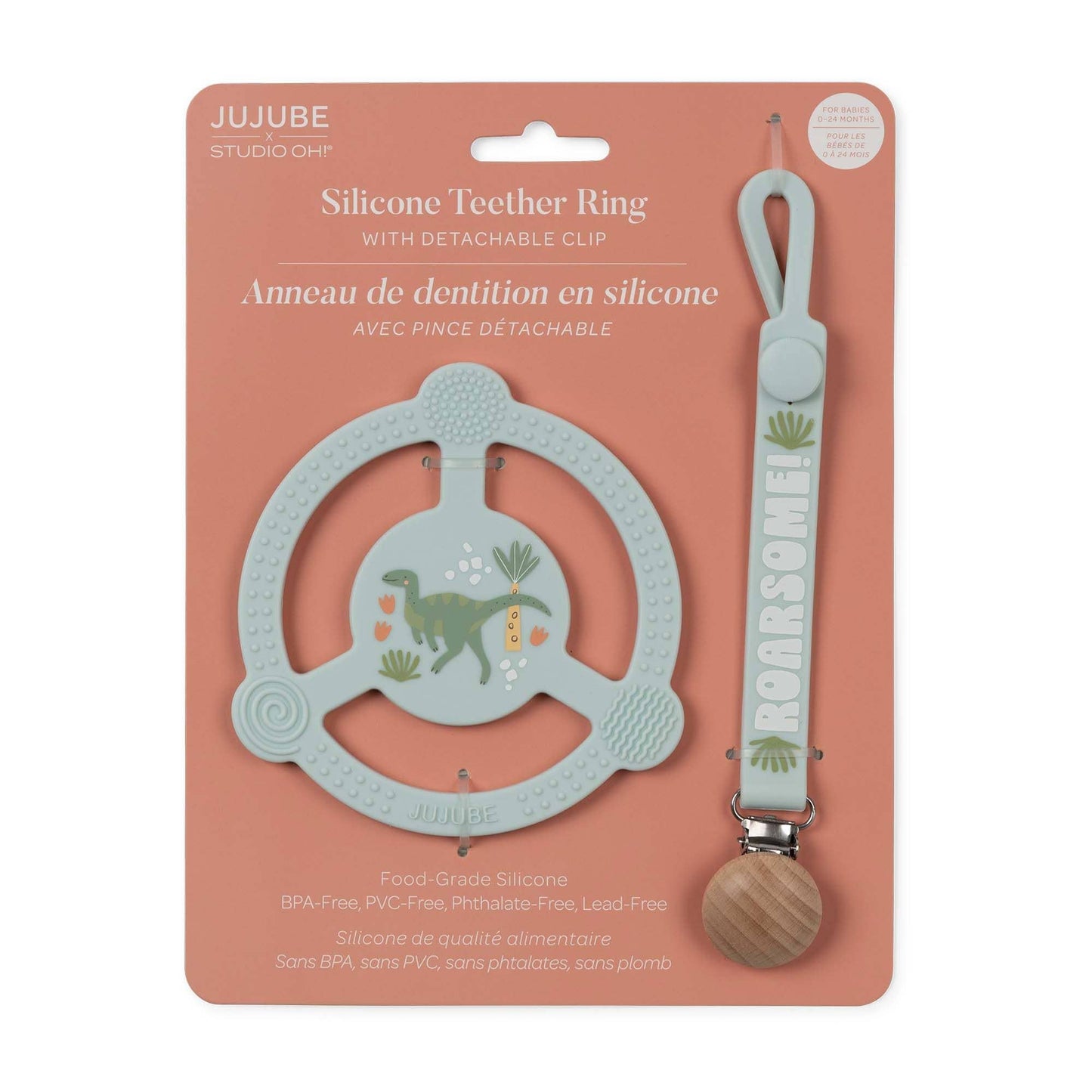 JuJuBe - Silicone Teether Ring with Detachable Clip Roarsome