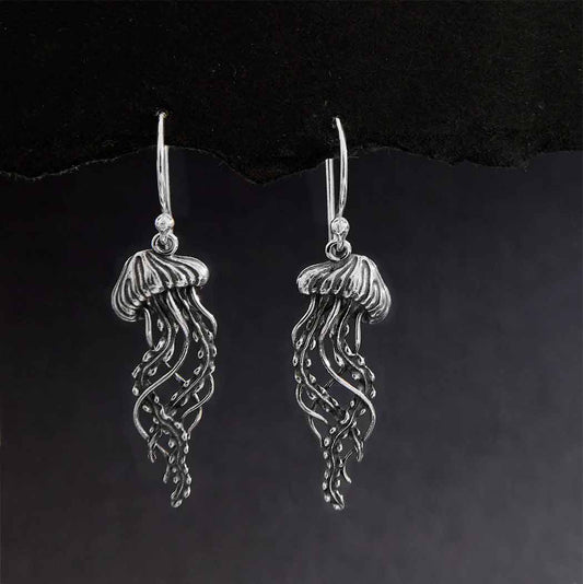 Nina Designs - Sterling Silver Jellyfish Dangle Earrings 44x11mm