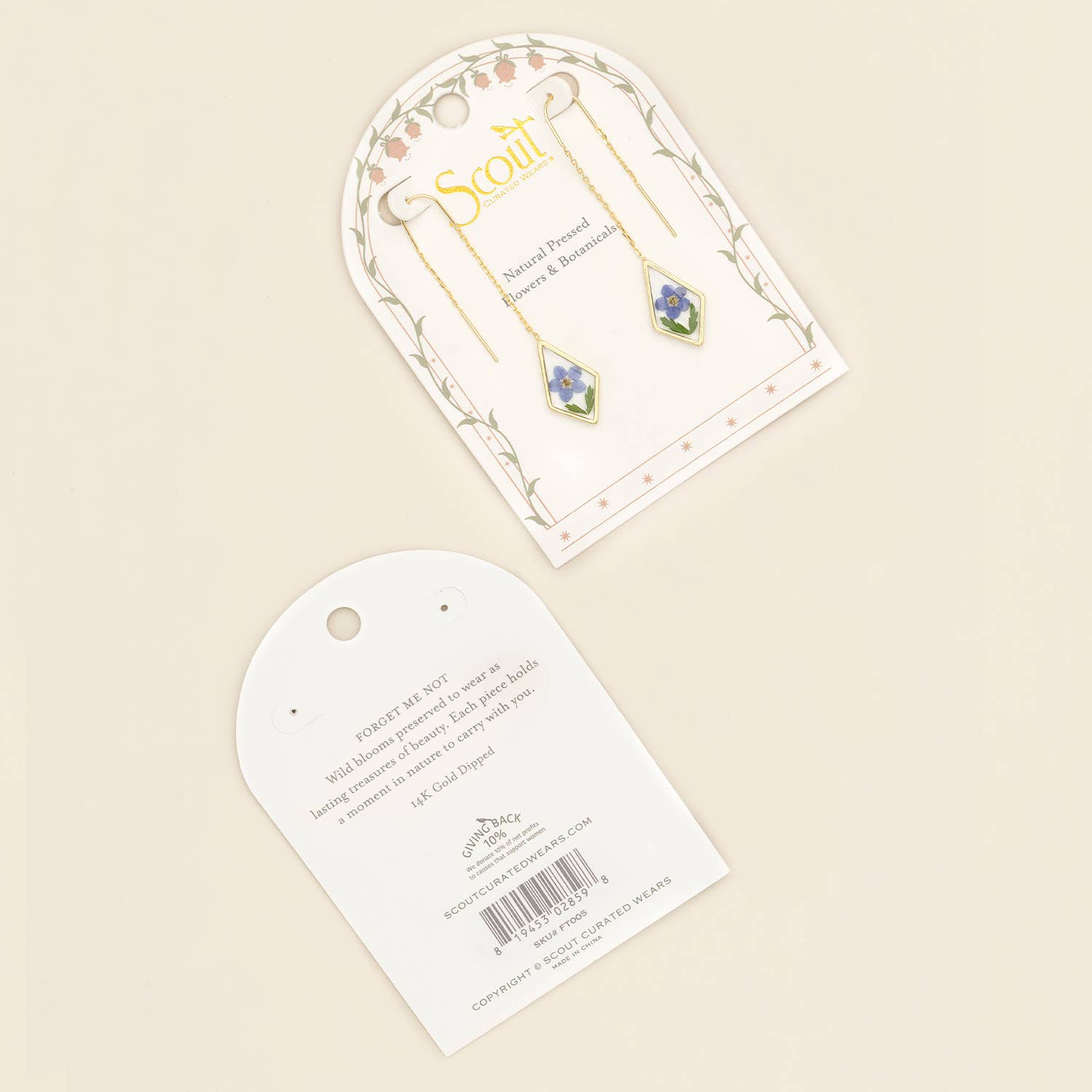 Scout Curated Wears - Pressed Flower Thread Earring - Blue Forget Me Not/Gold