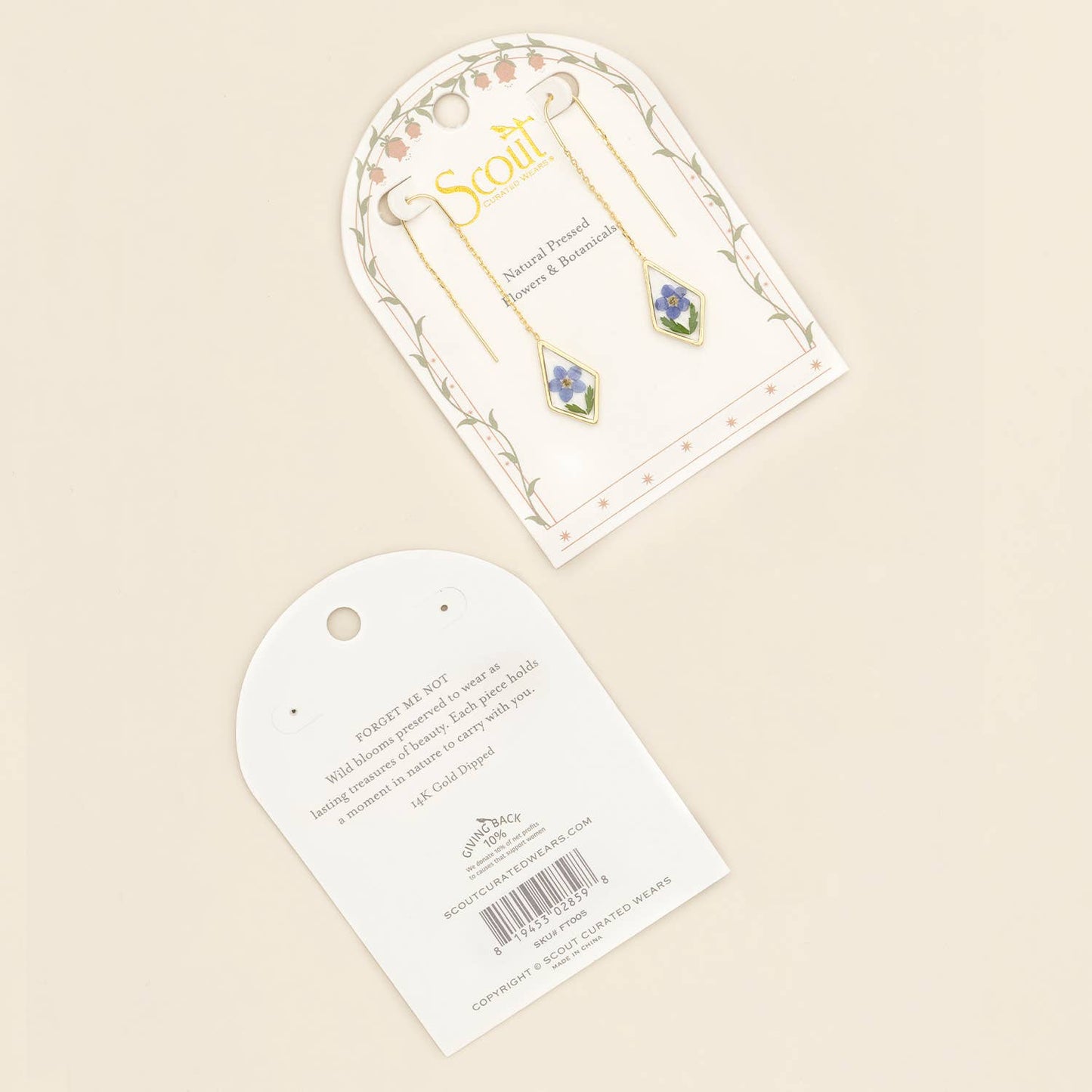 Scout Curated Wears - Pressed Flower Thread Earring - Blue Forget Me Not/Gold