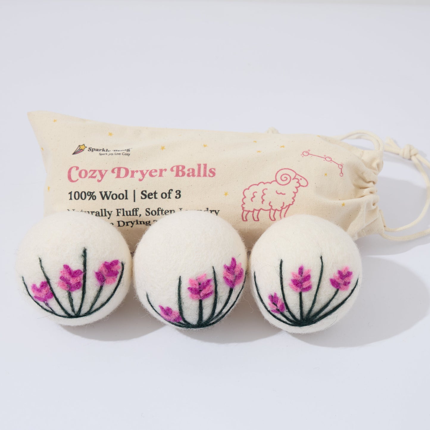 Floral Eco Wool Dryer Balls – Set of 3
