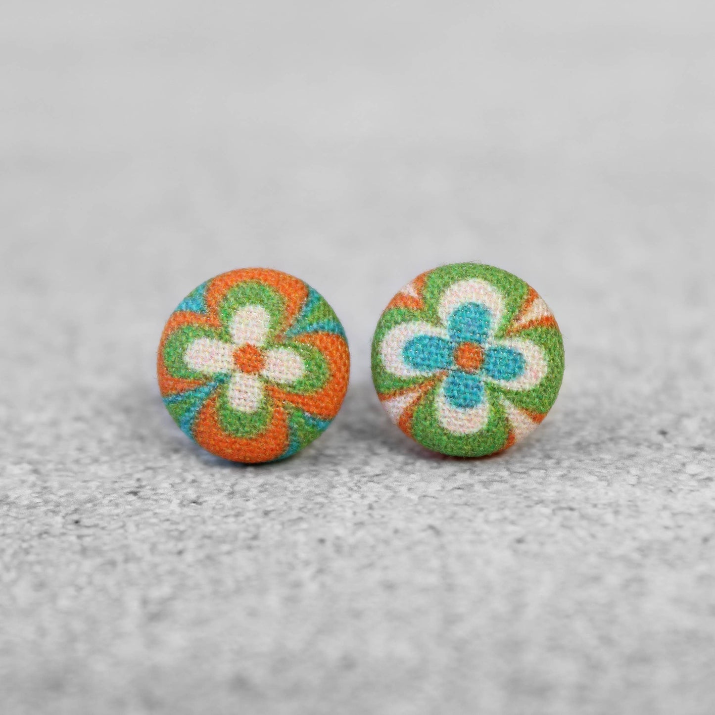 Rachel O's - Retro Flowers Fabric Button Earrings