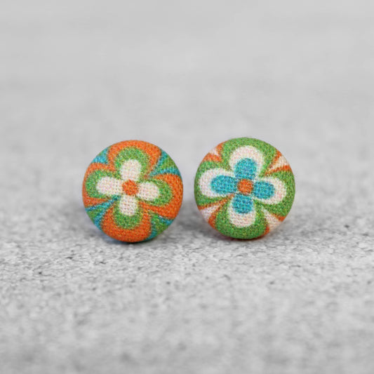 Rachel O's - Retro Flowers Fabric Button Earrings