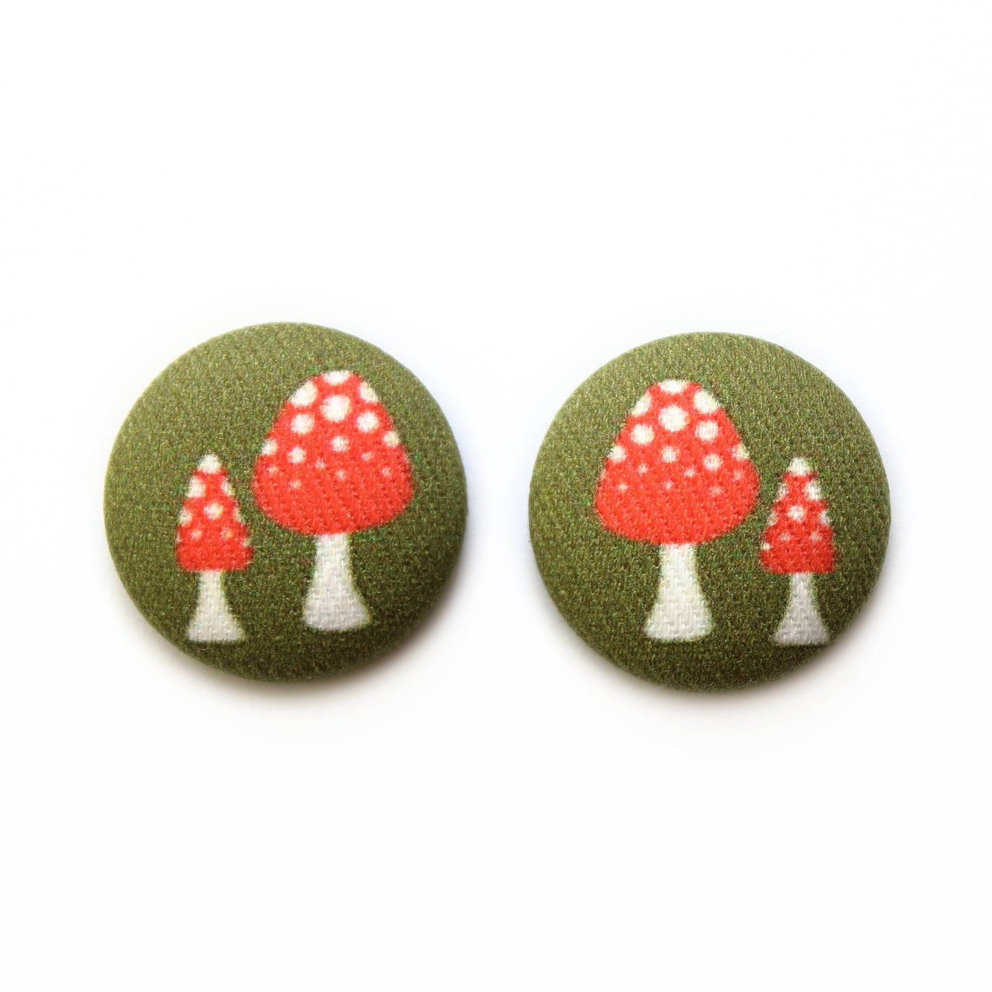 Rachel O's - Bold 7/8 Inch Retro Mushrooms Fabric Button Earrings