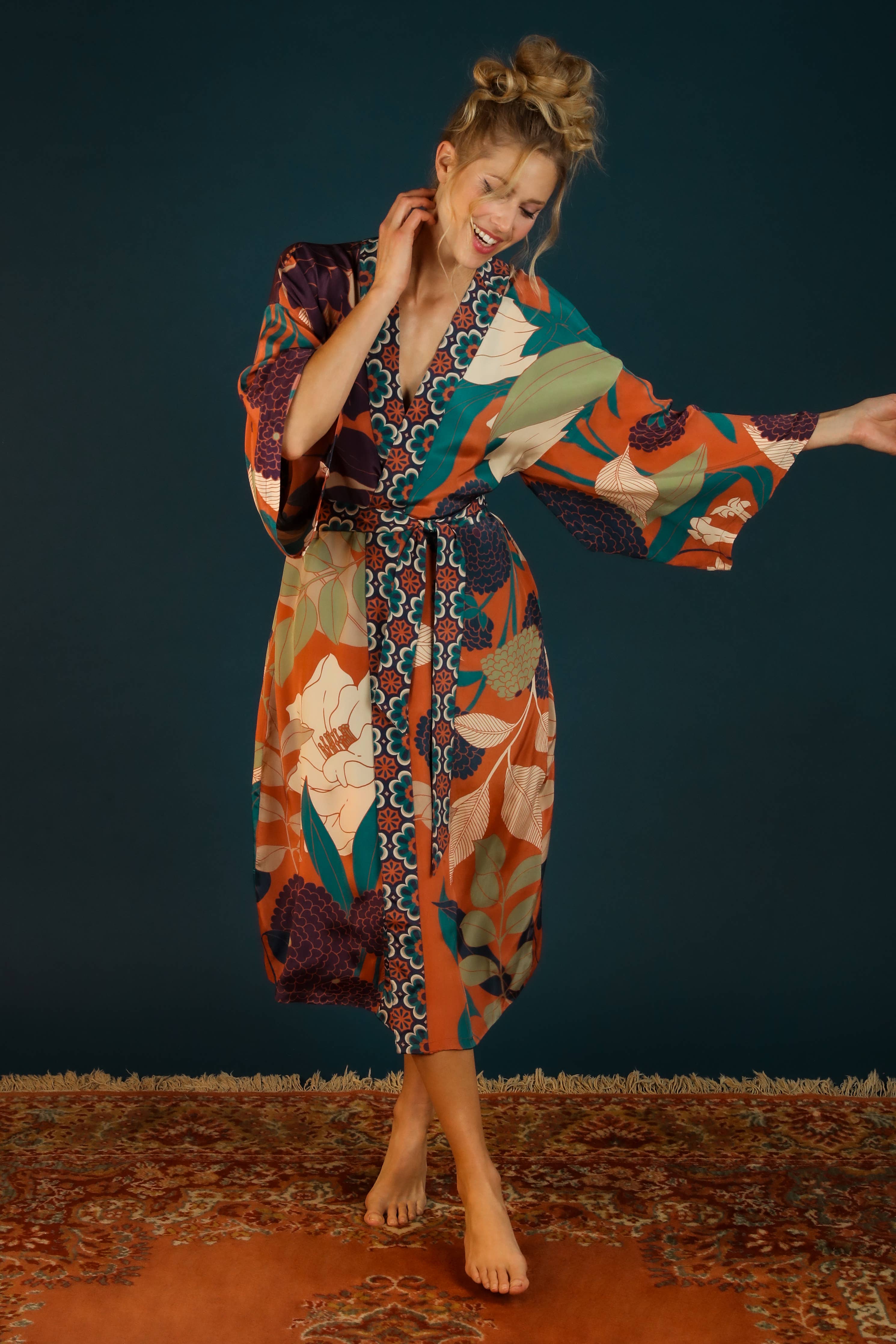 Powder Design inc - Luxe Winter Floral Kimono Gown - Terracotta