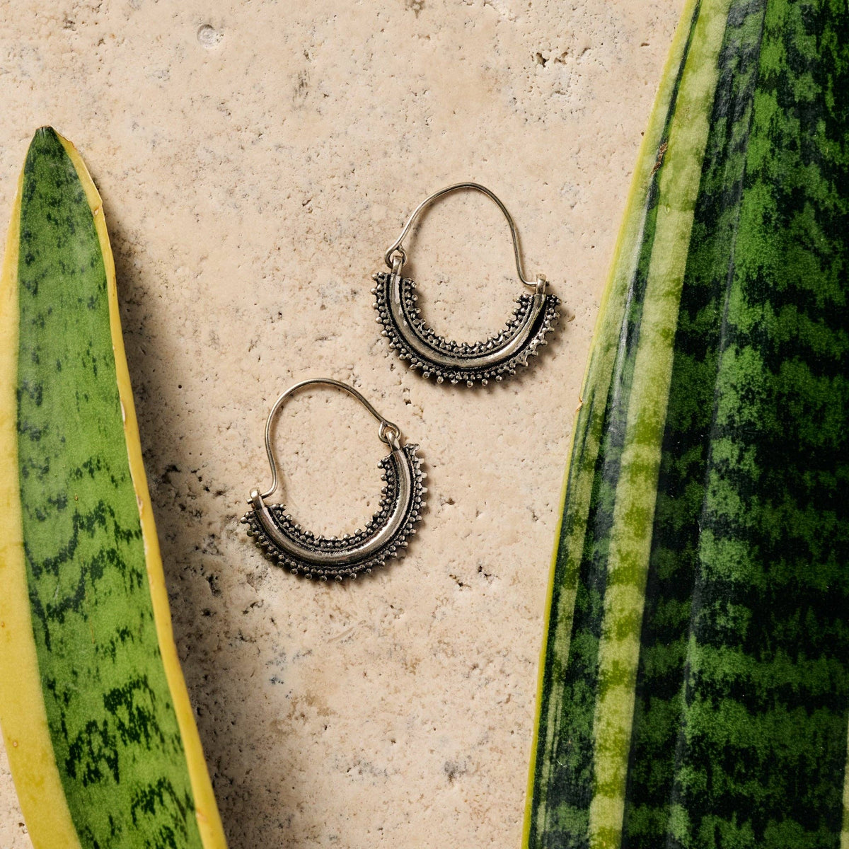 Ten Thousand Villages - Manake Silvertone Arc Dangle Earrings