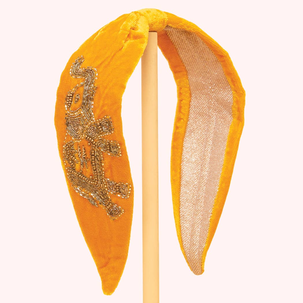 Powder Design inc - US - Velvet Beaded Headband - Elephant in Mustard