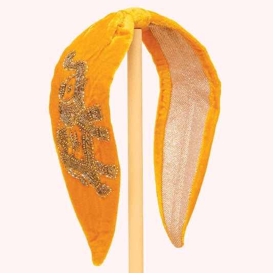 Powder Design inc - US - Velvet Beaded Headband - Elephant in Mustard