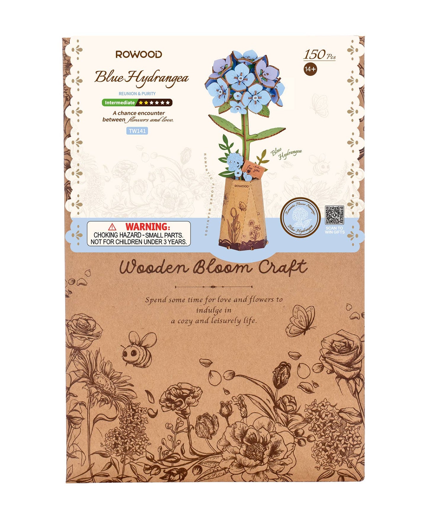 Robotime - Rowood Blue Hydrangea DIY Wooden Flower 3D Puzzle TW141