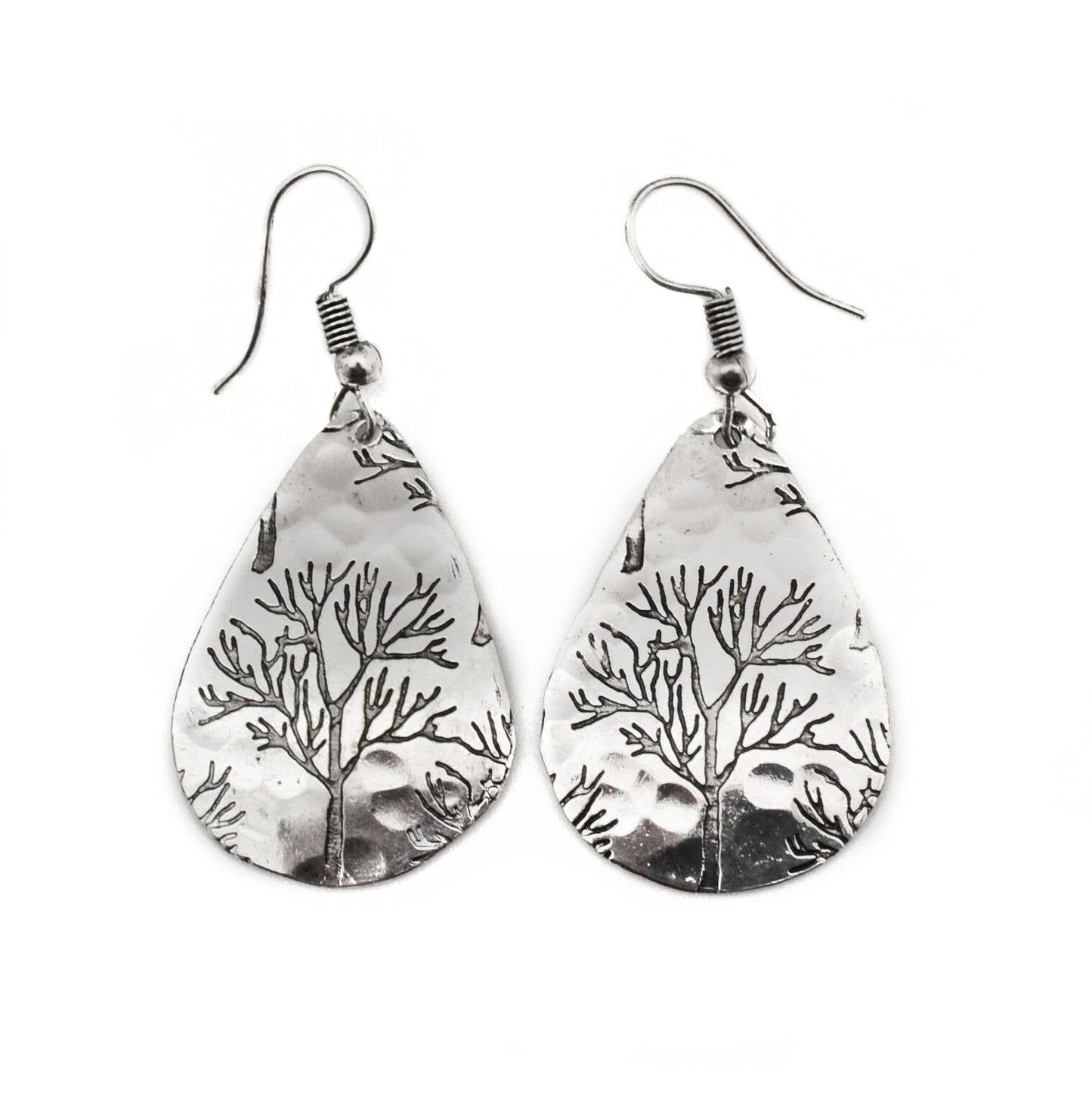 Anju Jewelry - Winter Tree Silver Engraved Earrings