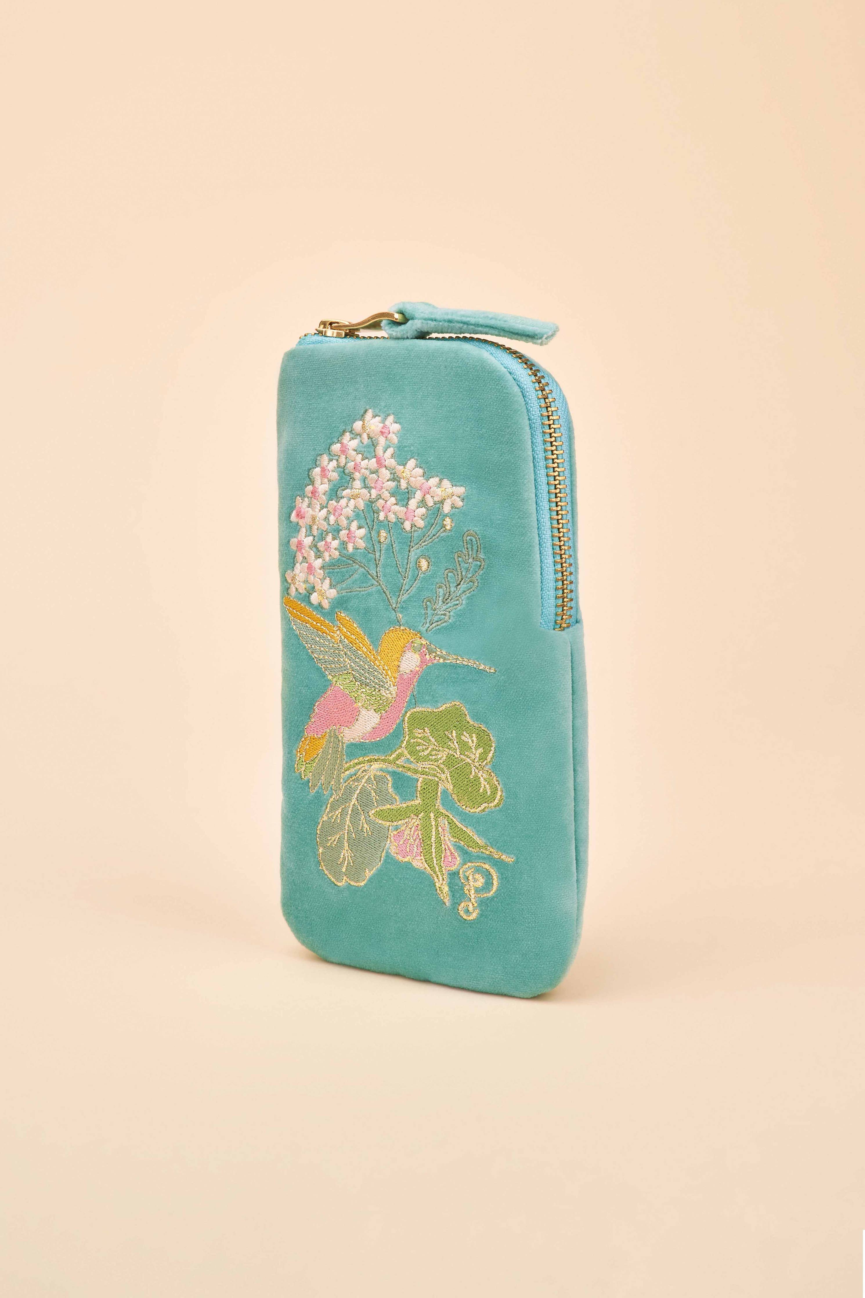 Powder Design inc - Velvet Embroidered Sunglasses Pouch - Hummingbird, Aqua