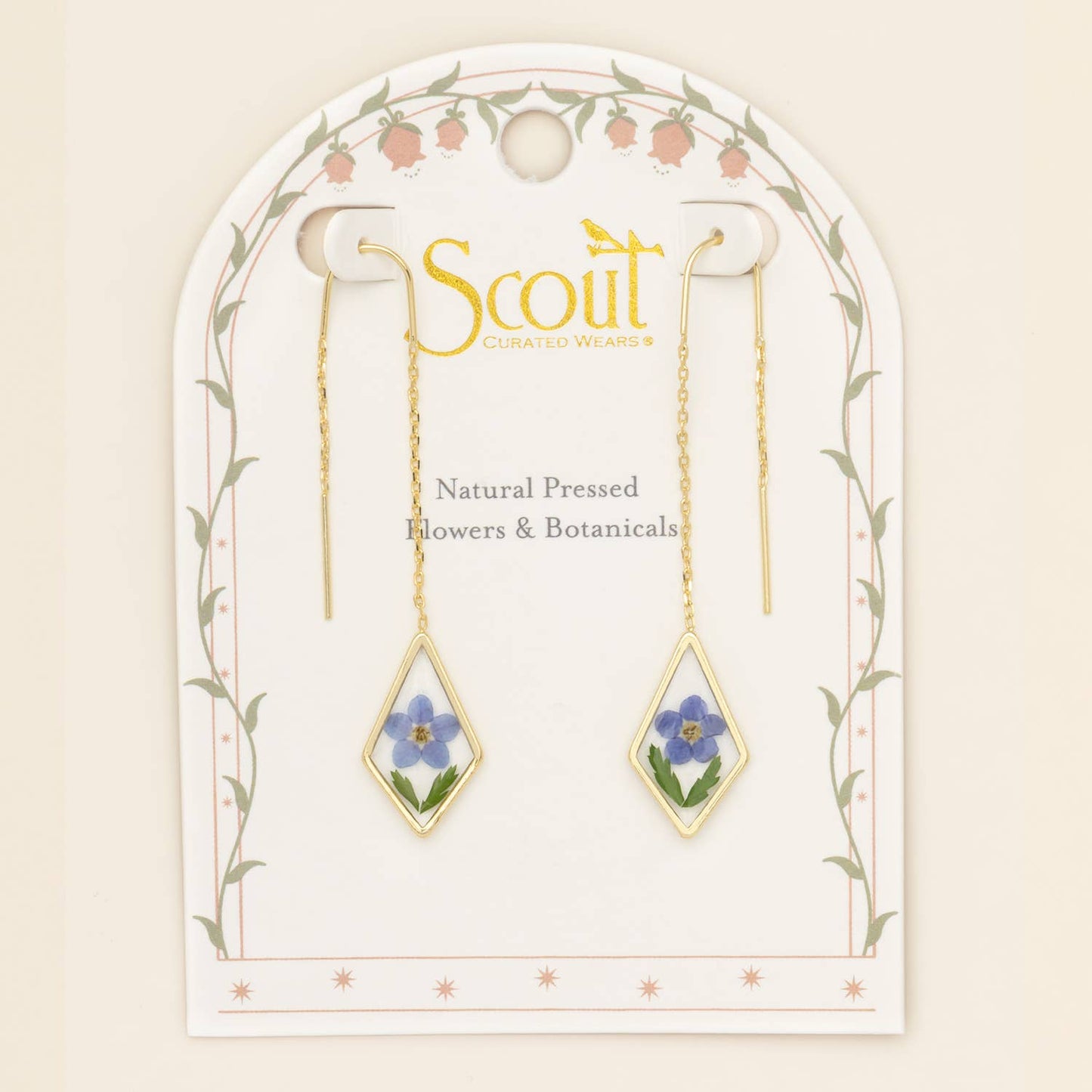 Scout Curated Wears - Pressed Flower Thread Earring - Blue Forget Me Not/Gold