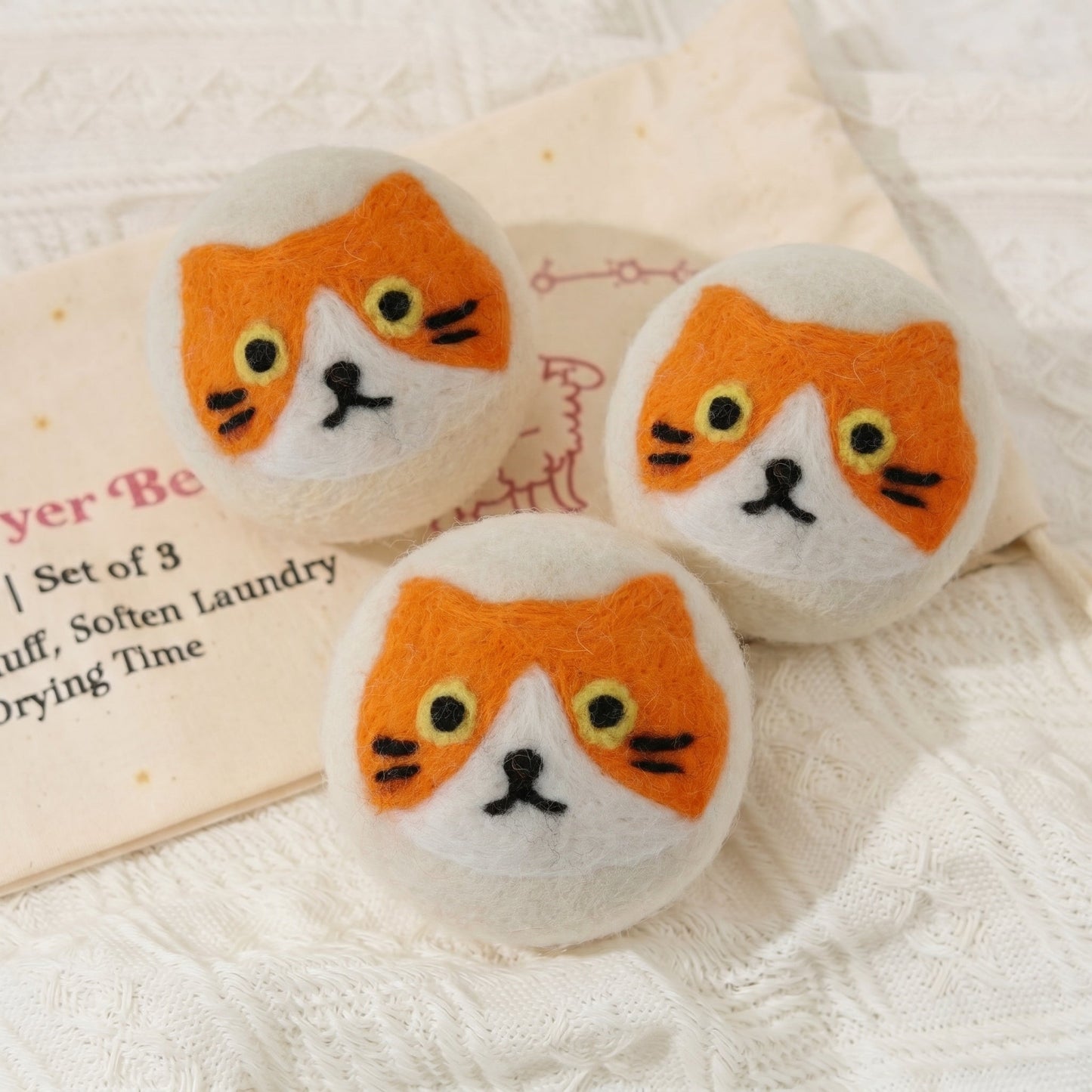Orange Cat Eco Wool Laundry Dryer Balls - Set of 3
