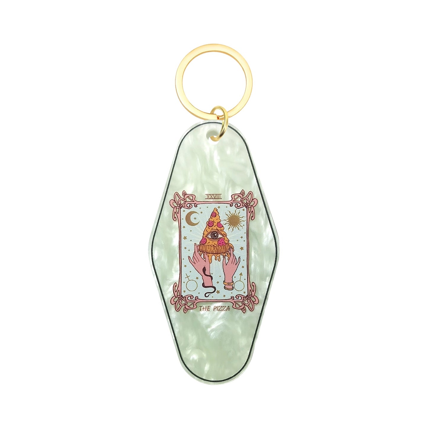 The Pizza Tarot Card Motel Keychain - Vintage Nostalgia Motivational Hotel Keychain