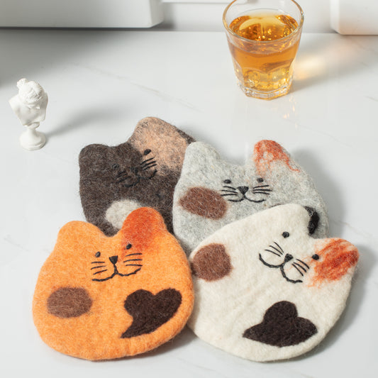 Handmade Felt Coffee Cup Mug Table Mat Coasters - Fatty Cat