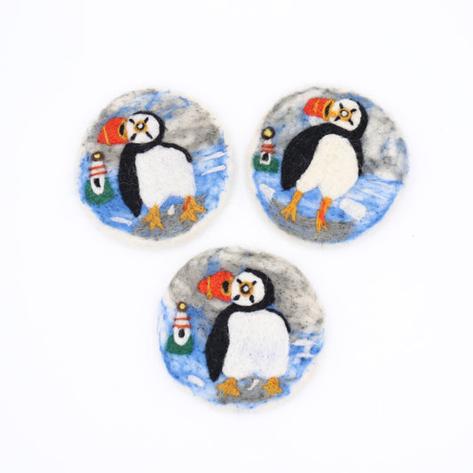 Handmade Wool Felt Puffin Coaster