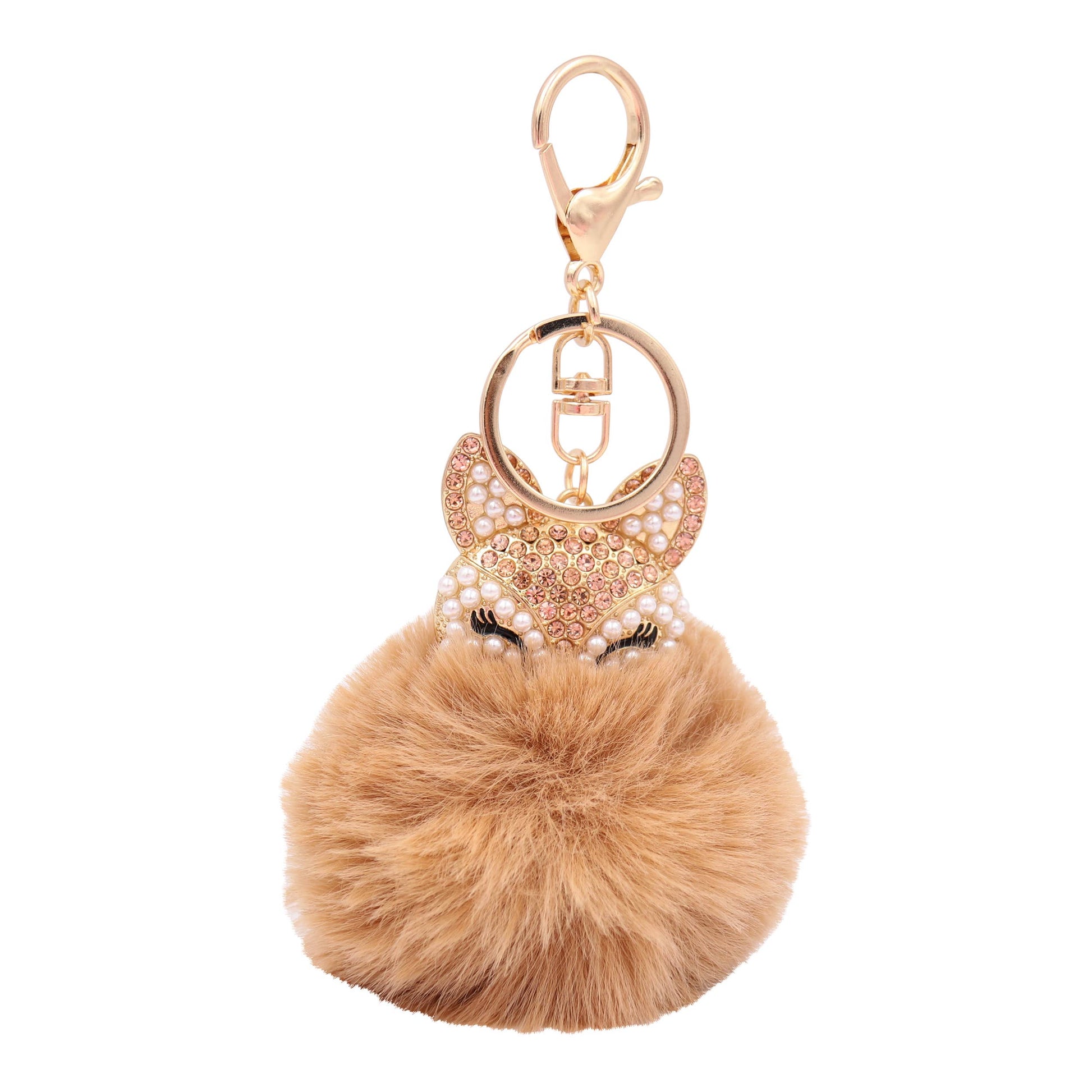 Image of Real Sic Tan Faux Fur Fuzzy Animal Fox Pom Pom Key chain - Fox Kechain