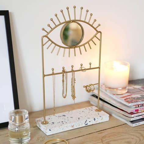 Lisa Angel - Eye Mirror And Jewellery Holder With Terrazzo Base