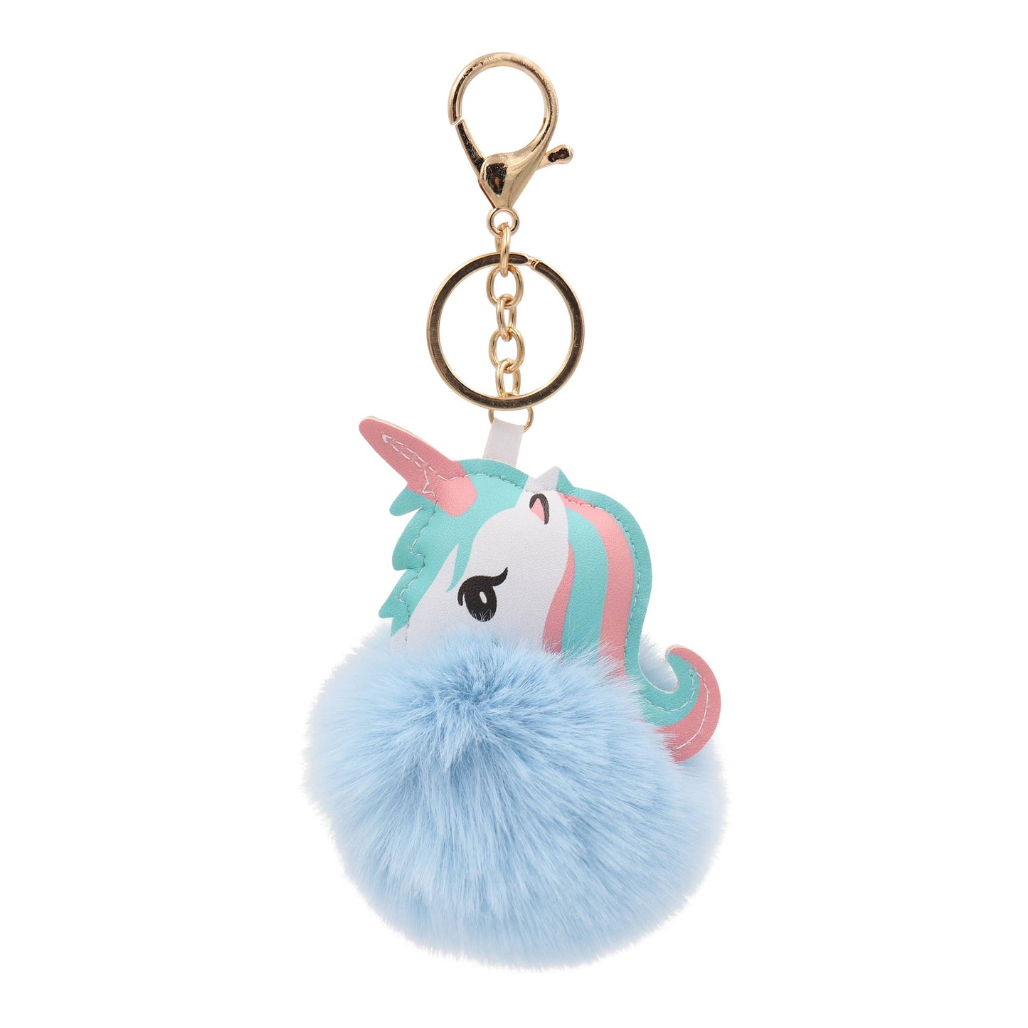 Image of Real Sic Blue Cute Animal Faux Fur Fluffy Fuzzy Pom Pom Keychain - Unicorn