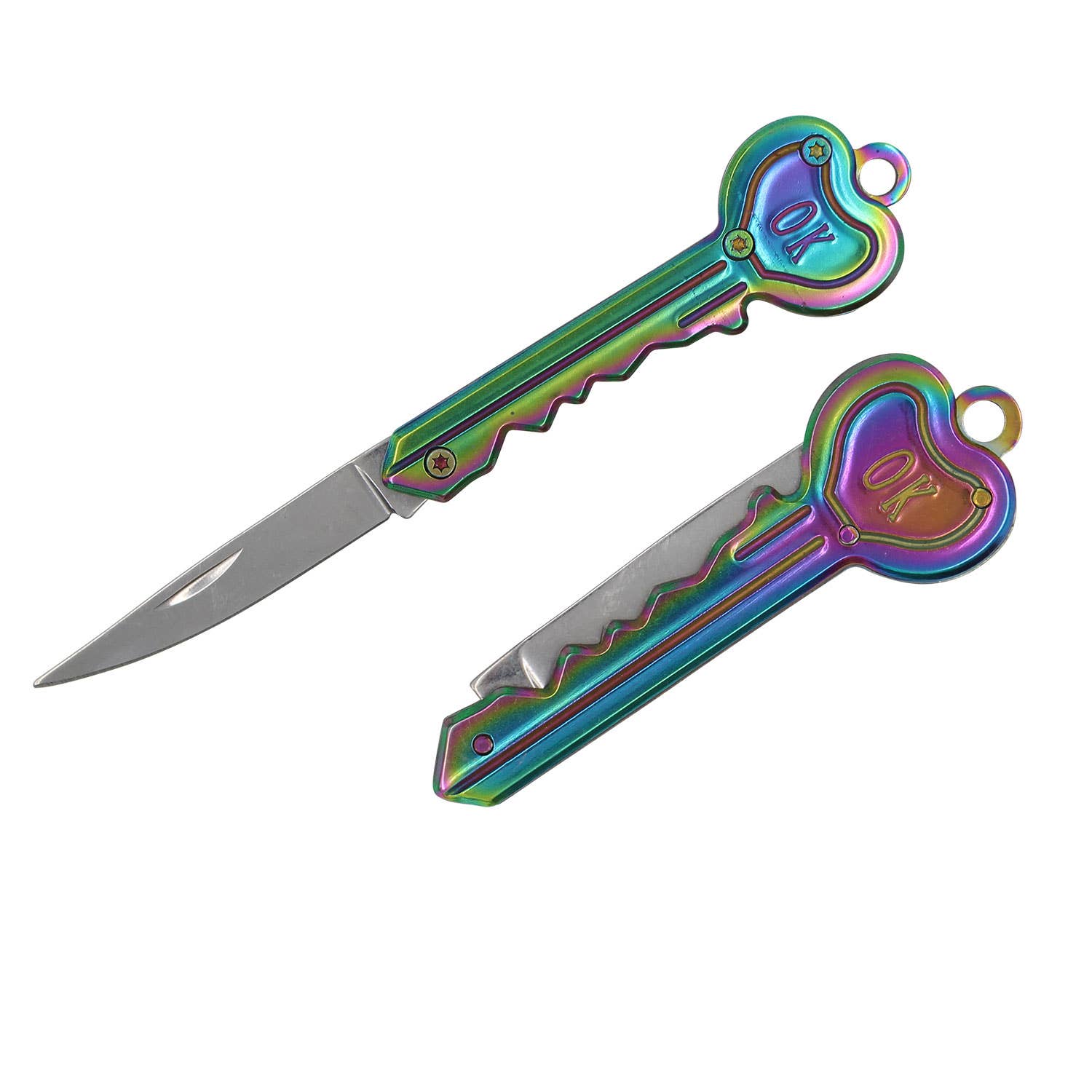 Image of Real Sic Rainbow Rainbow Knife Keychain – ‘OK’ Utility Pocketknife – 2" Blade