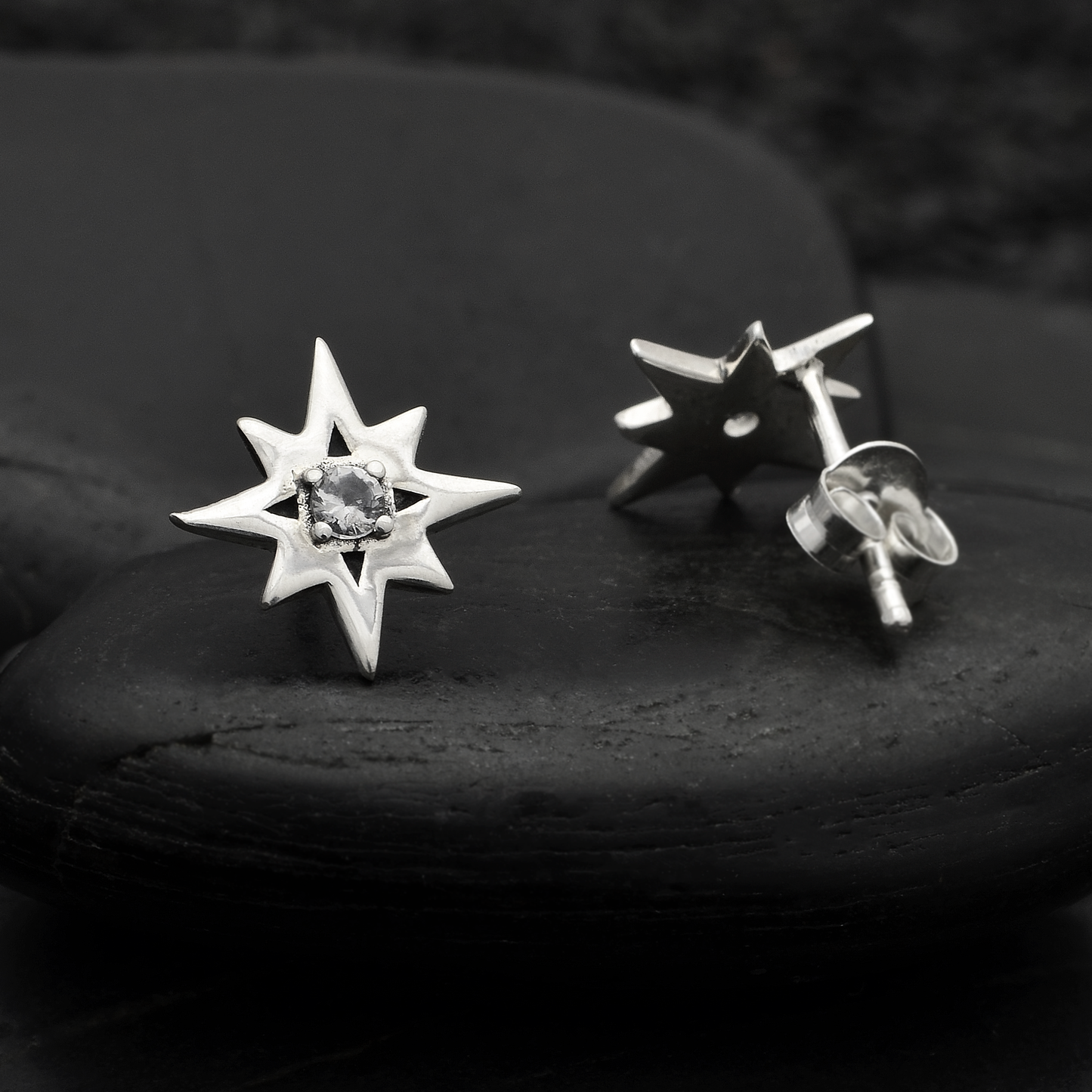 Nina Designs - Sterling Silver Star Post Earrings with Nanogem Center 11x11
