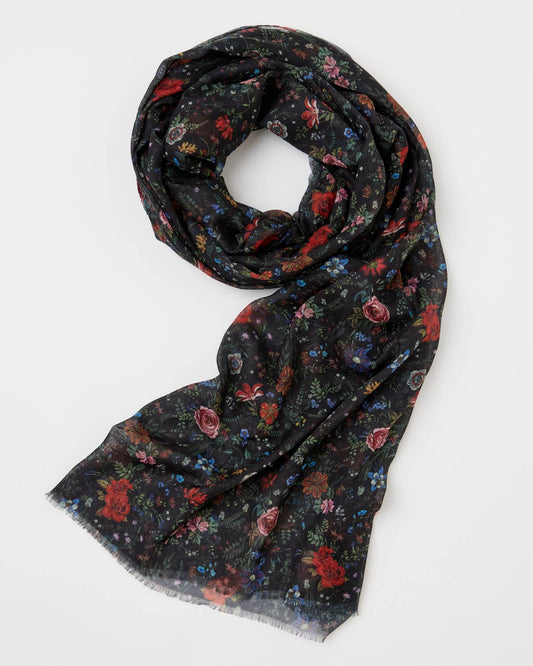 Rambling Floral Lightweight Scarf - Black