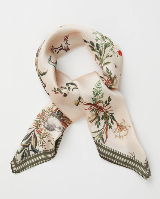 Fable England - Toile de Jouy Olive Green Square Scarf