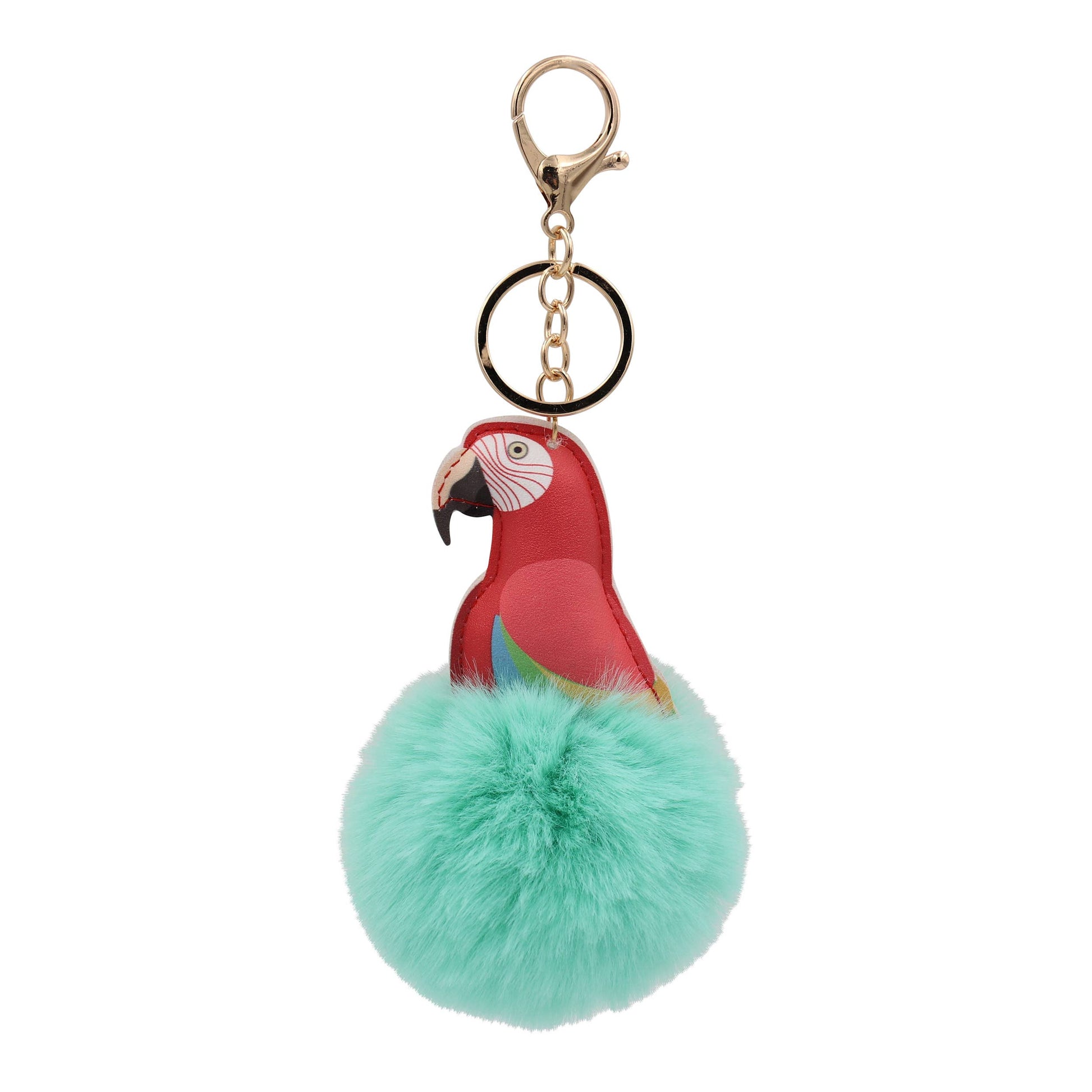 Image of Real Sic Mint Cute Colorful Parrots Pom Pom Key chain - Fuzzy Key chain