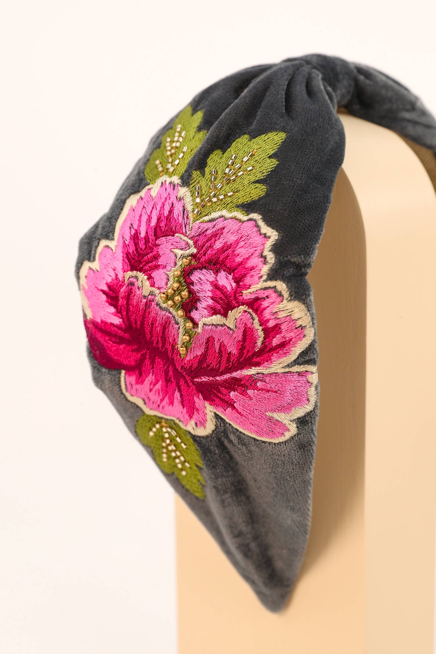 Embroidered Painted Peony Headband