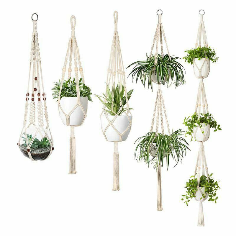 Handmade Cotton Macrame Rope Plants Hanging Pots Holder Stand Hangers Set of 4 & 5