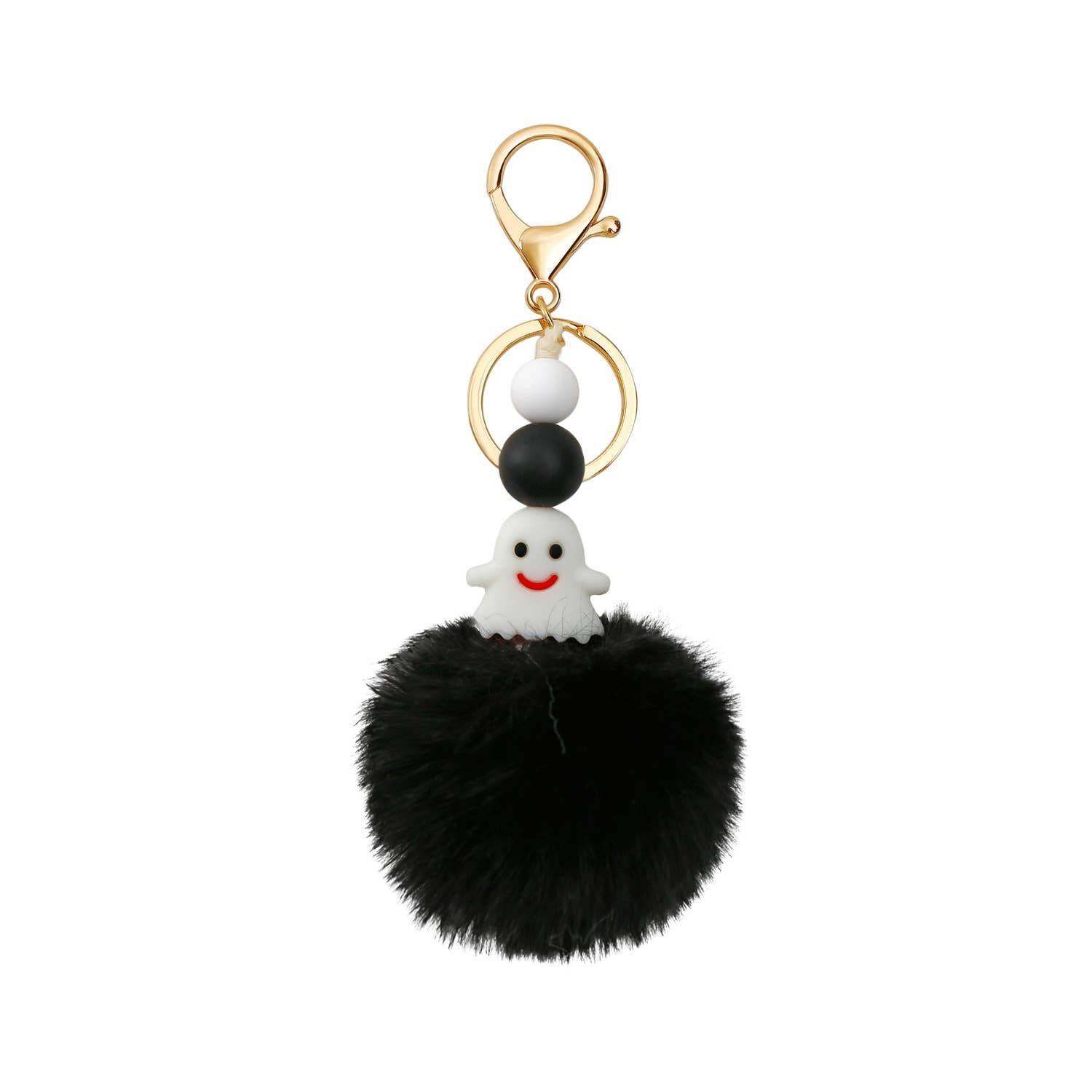 Image of Real Sic Black Glow In The Dark Faux Fur Fuzzy Pom Pom Ghost Keychain