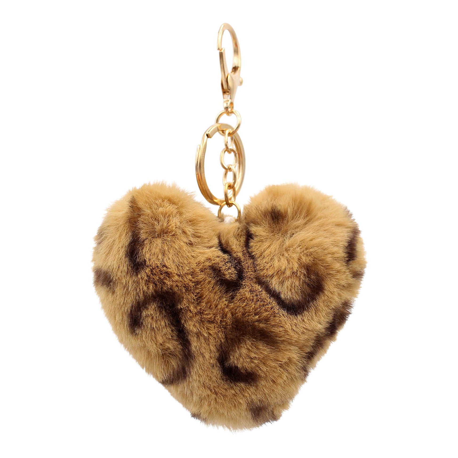 Image of Real Sic Leopard Pom Pom Fuzzy  Heart Key Chain for girl's bag and purse
