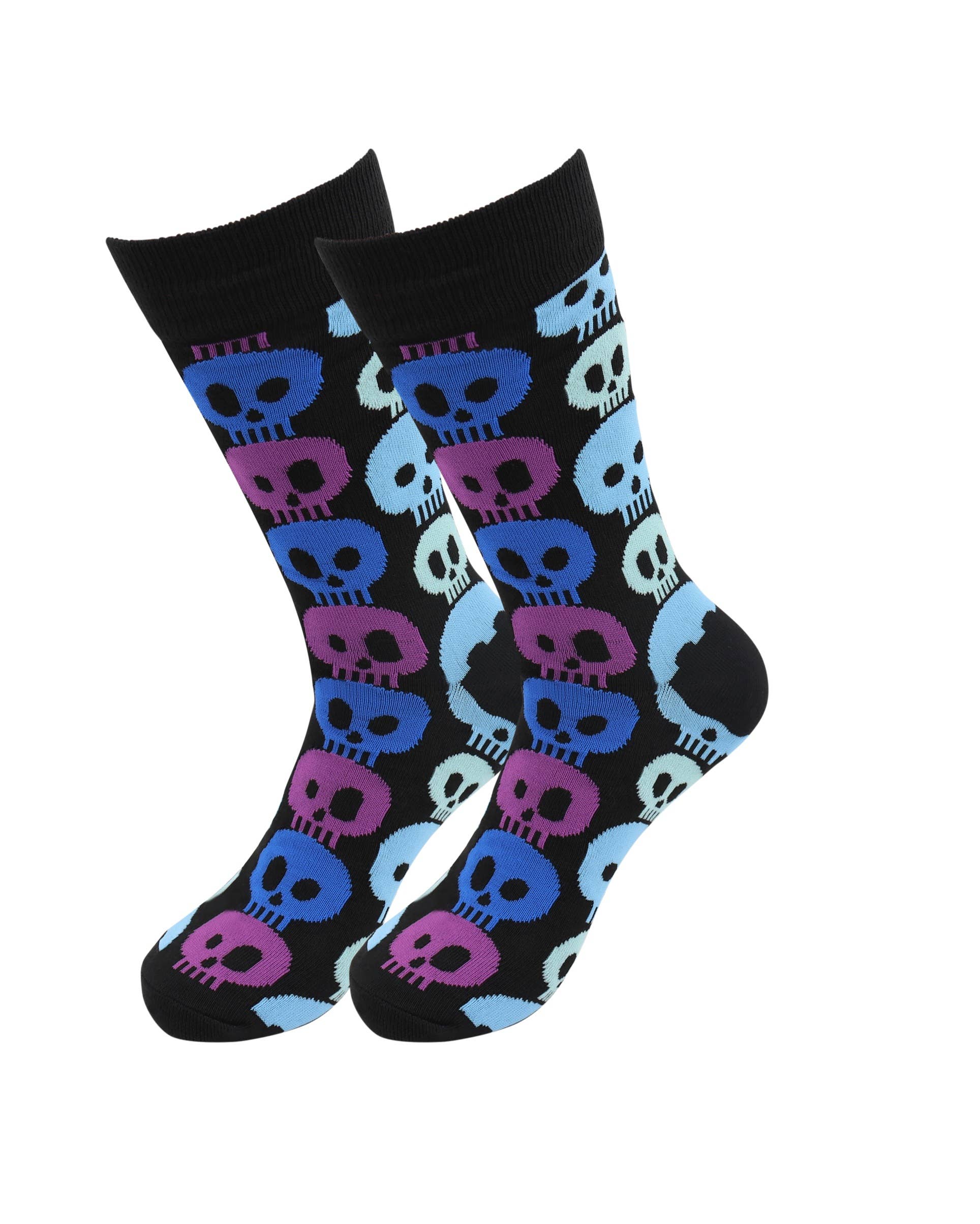 Image of Real Sic Skull (Blue) Trippy Cotton Funny Socks - Alien, Skull & Crossbone Socks