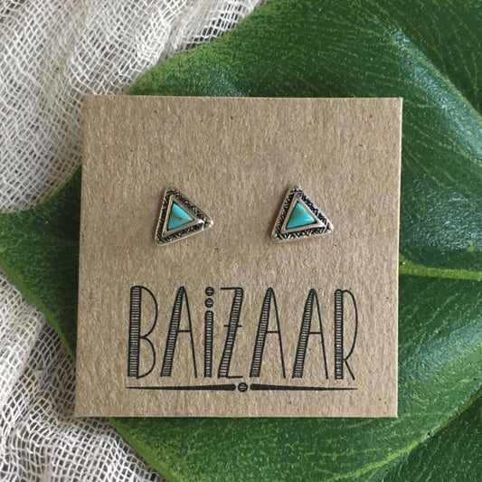 Baizaar - Sterling Silver Turquoise Triangle Stud Earring