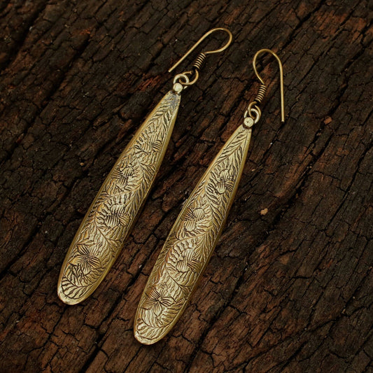 Baizaar - Brass Etched Water Drop Earring