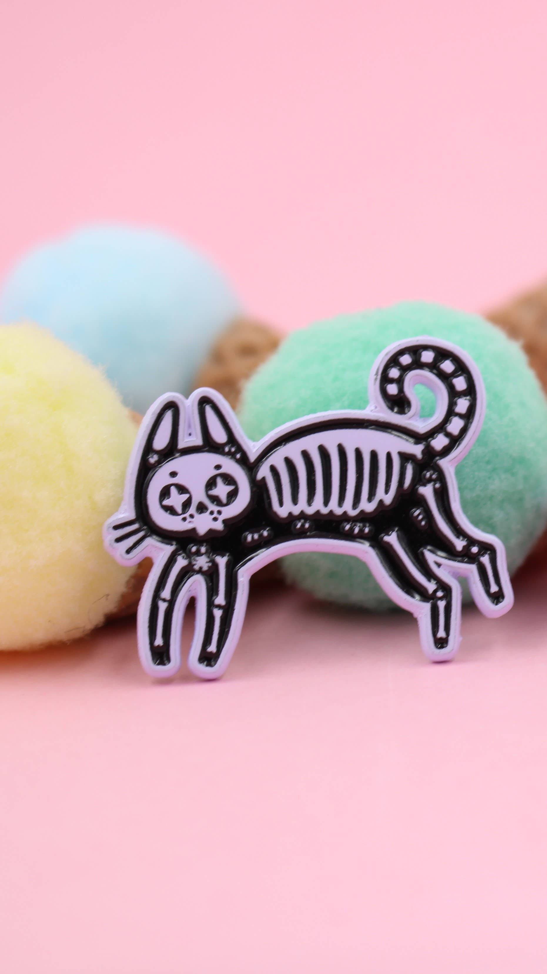 Image of Real Sic Skeleton Cat (Black) Skeleton Cat Enamel Pin – Black Cat Pin