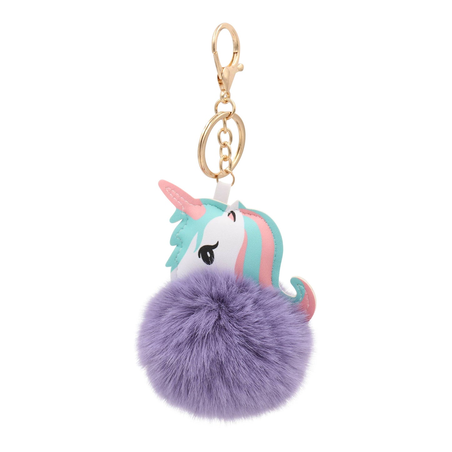 Image of Real Sic Lavender Cute Animal Faux Fur Fluffy Fuzzy Pom Pom Keychain - Unicorn