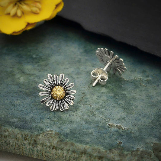 Nina Designs - Mixed Metal Daisy Post Earrings 13x13mm